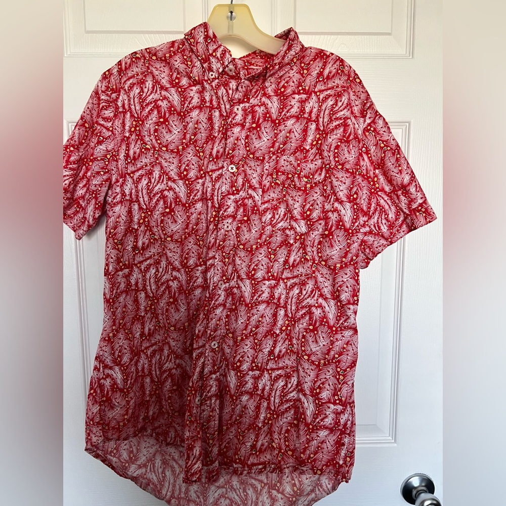 Size medium Jack Threads Hawaiian like shirt.Red, details are actually feathers.